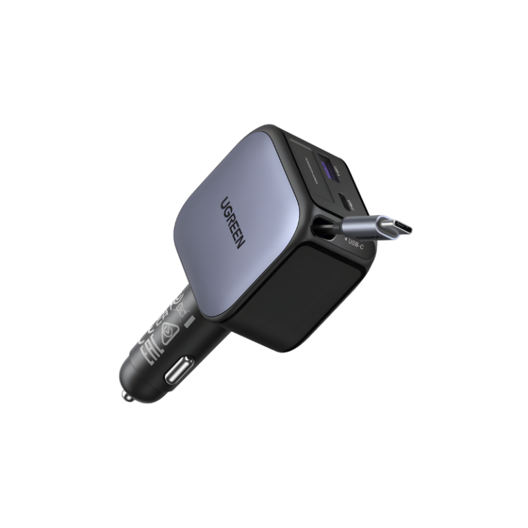 UGREEN 55212B 60W Fast Car Charger With Retractable Cable EC602