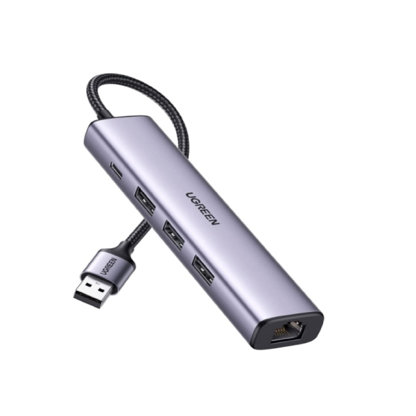 UGREEN 60554 USB 3.0 to Ethernet Adapter, 5 in 1 Multiport Hub with Gigabit RJ45 and Type-C Power Port