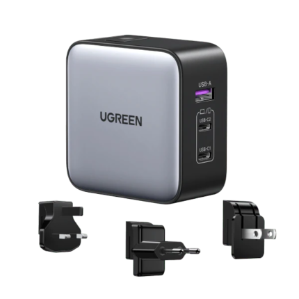 UGREEN 90409 65W Nexode GaN USB C 3-Port iphone Charger With US/UK/EU Plug for Travel